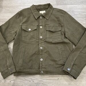 Blind Trust Khaki Olive Green Button Up Denim Jean Jacket | Size L